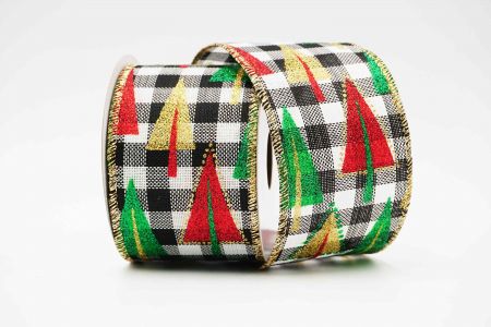 Christmas Trees Wired Ribbon_KF6634G-53_Plaid in black